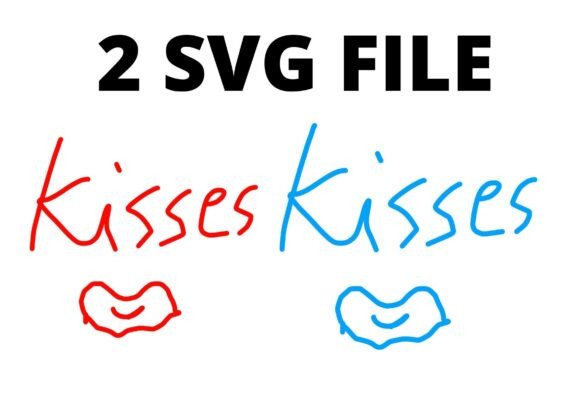 KISSES LOVES VALENTINES RED BLUE SVG: Graphics for Crafts