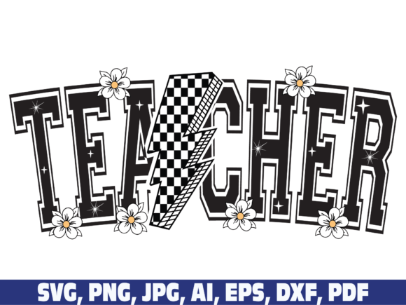 Teacher Checkered Retro Lightning Bolt Graphics for Crafts
